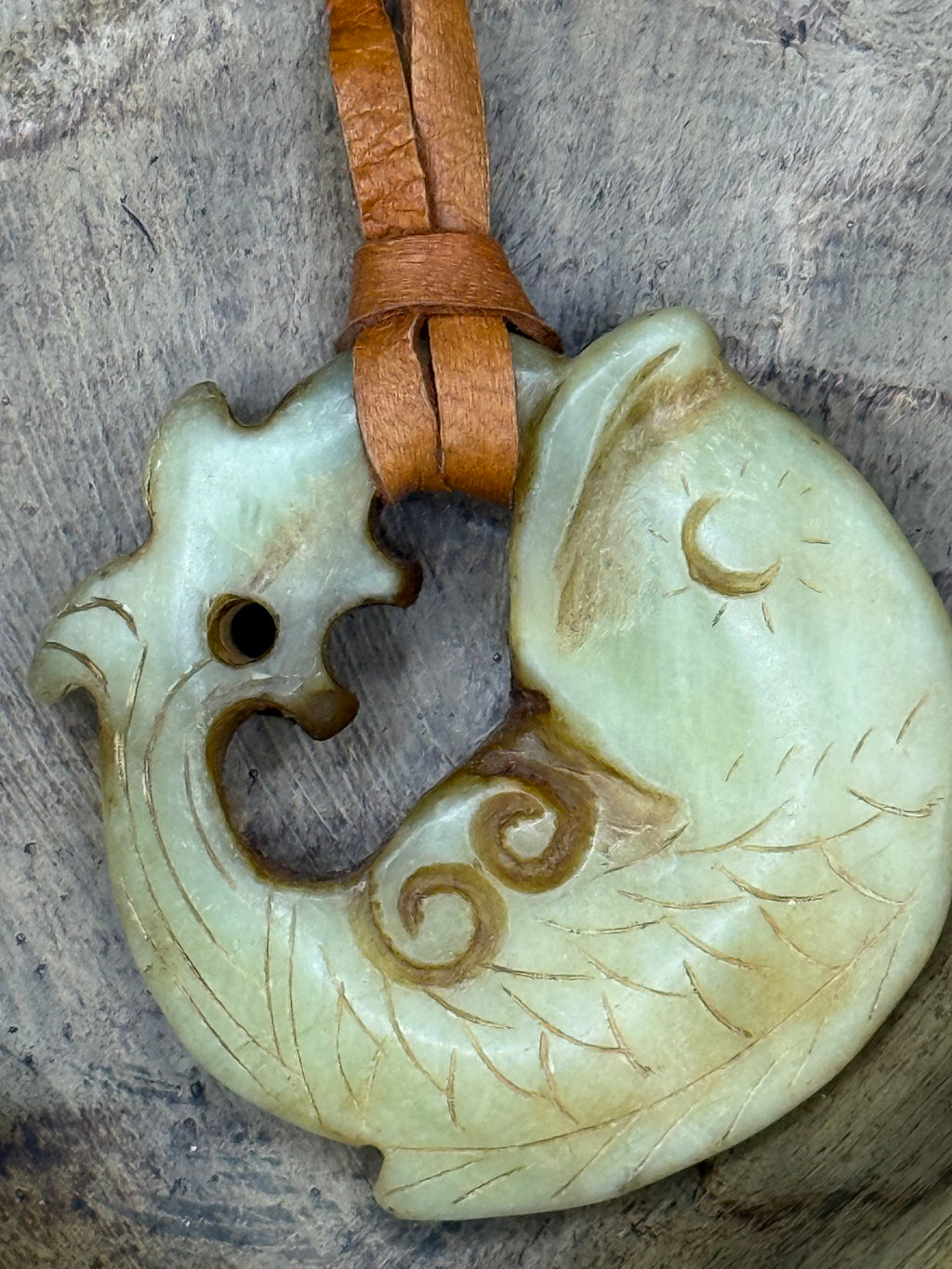 Hand-Carved Artisan Fish Pendant Necklace on Leather Cord