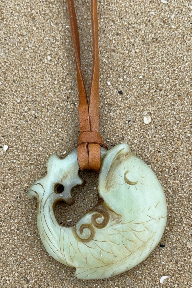 Hand-Carved Artisan Fish Pendant Necklace on Leather Cord