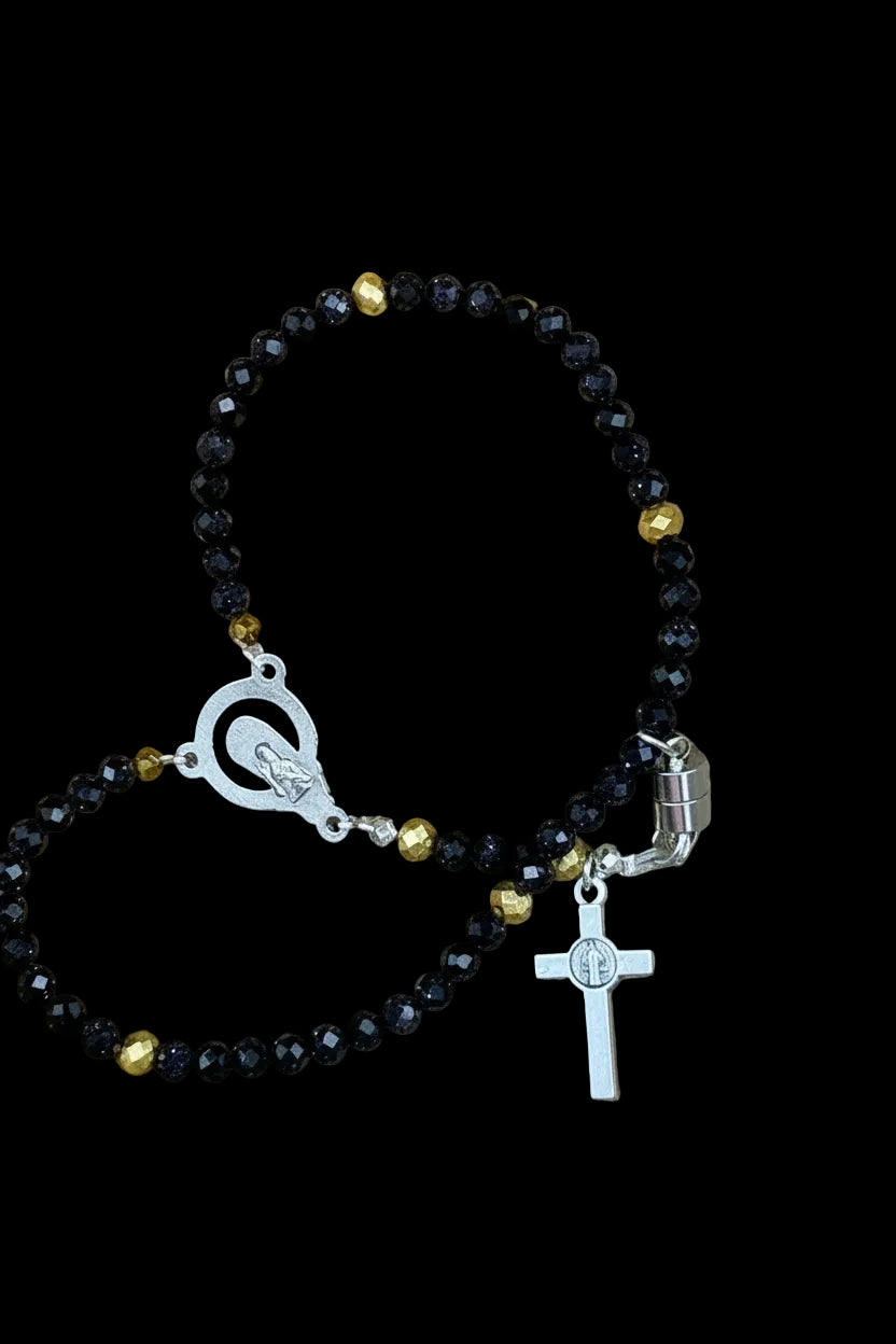 Gemstone Rosary Bracelet • Catholic Decade Prayer Bracelet • Mother Mary & Crucifix Charm - Magnetic Clasp