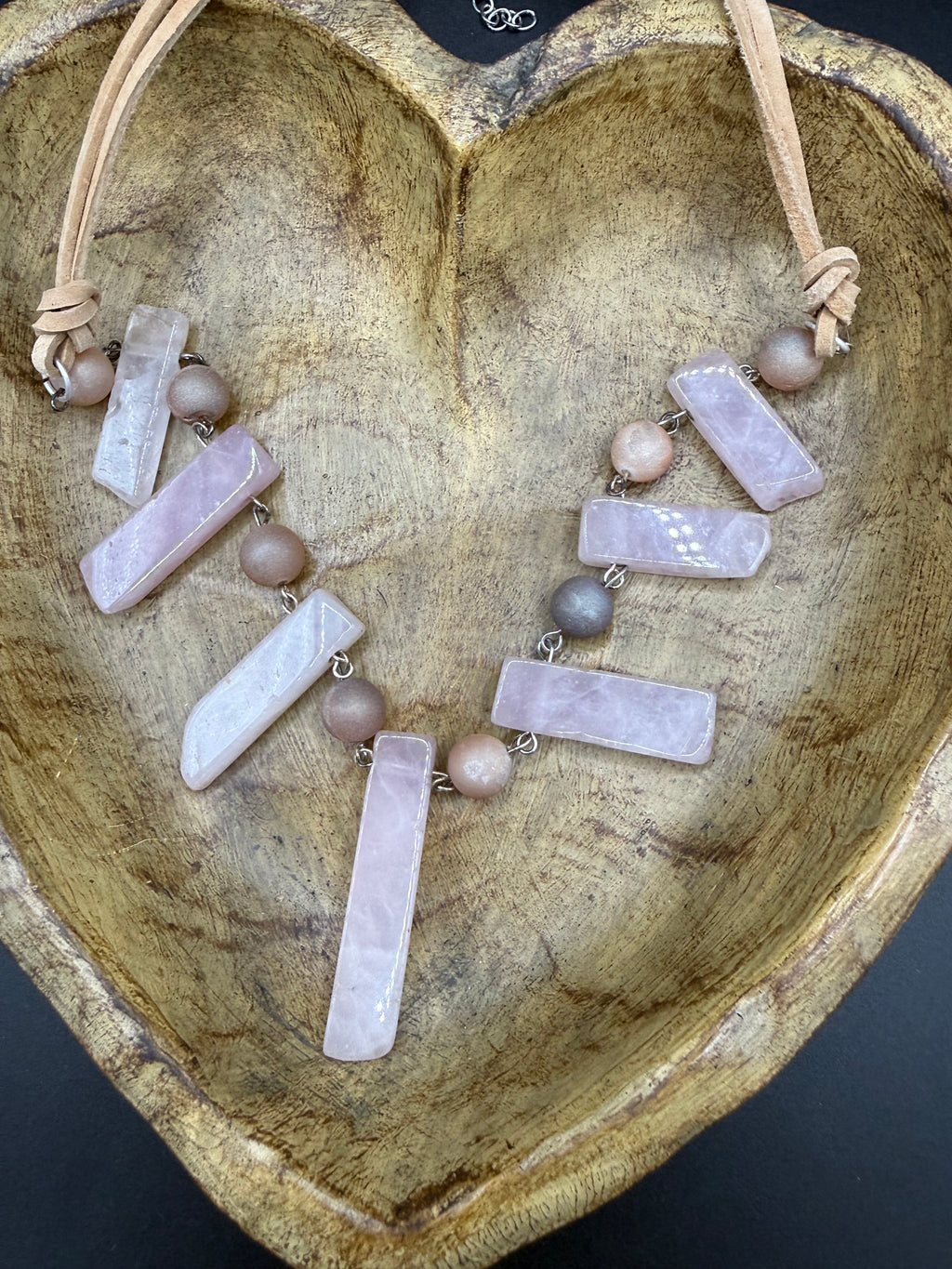 Rose Quartz Bib Necklace | Natural Stone Slab Statement Necklace | Boho Crystal Jewelry