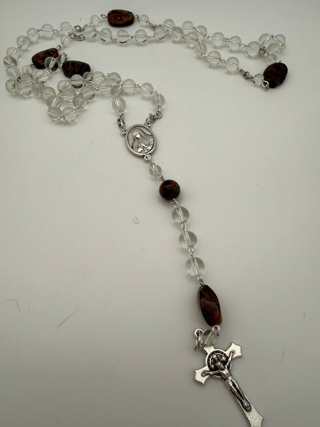 Clear Glass Rosary Featuring Sandstone Accent Bead