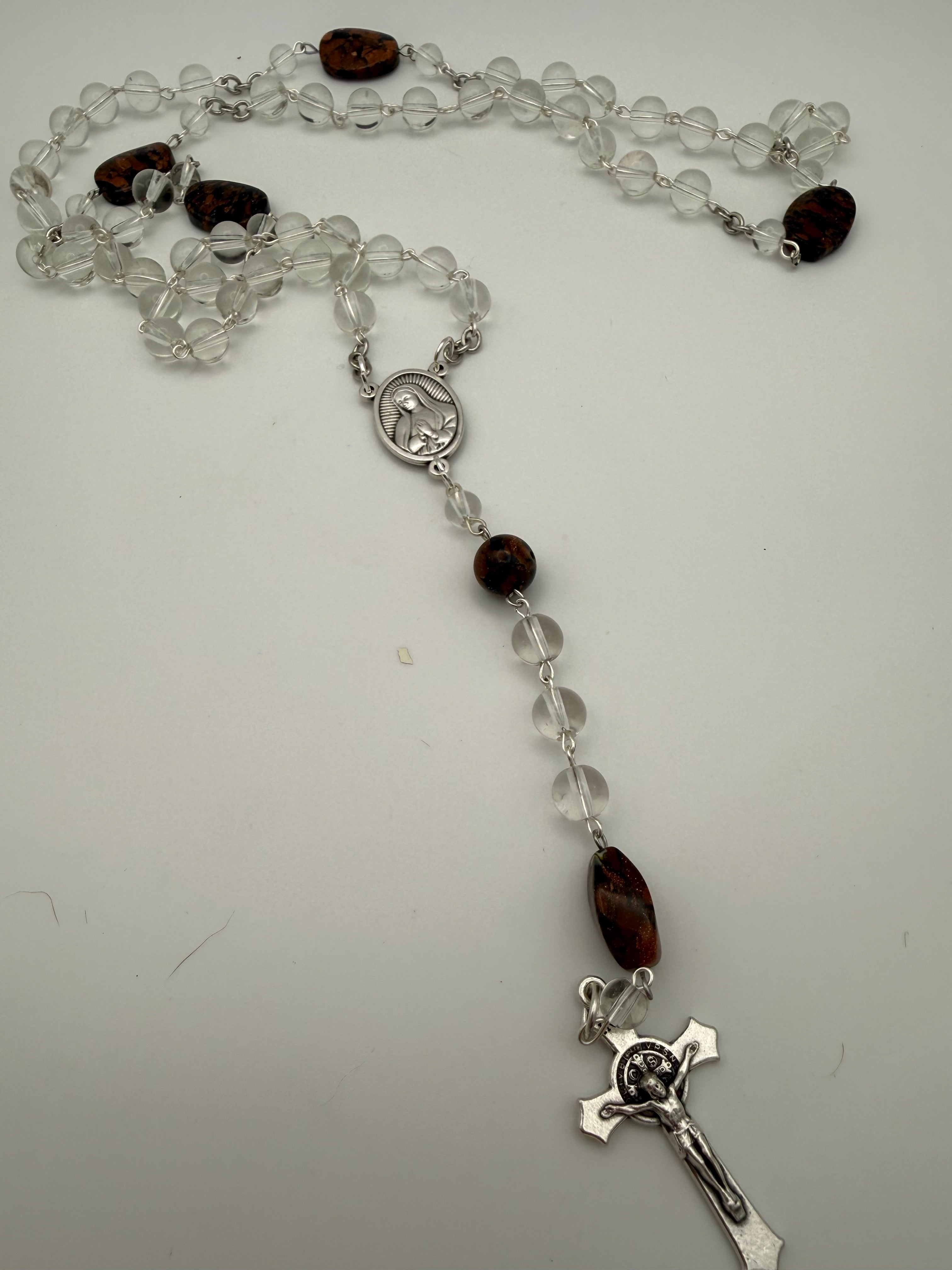 Clear Glass Rosary Featuring Sandstone Accent Bead