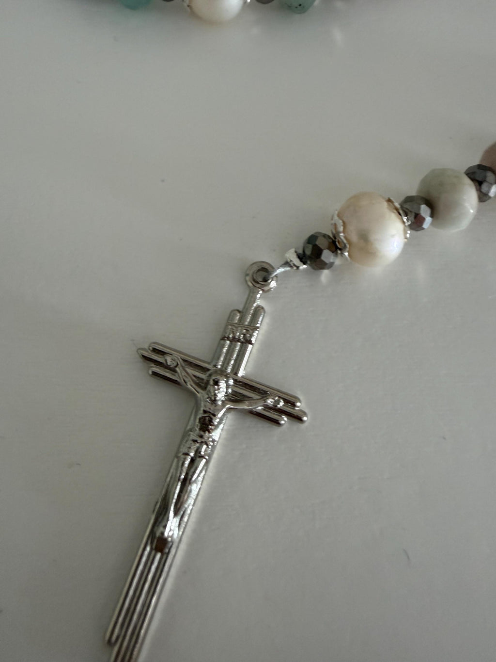 Title: Earth and Sea Natural Stone Rosary with Triple Nail Crucifix