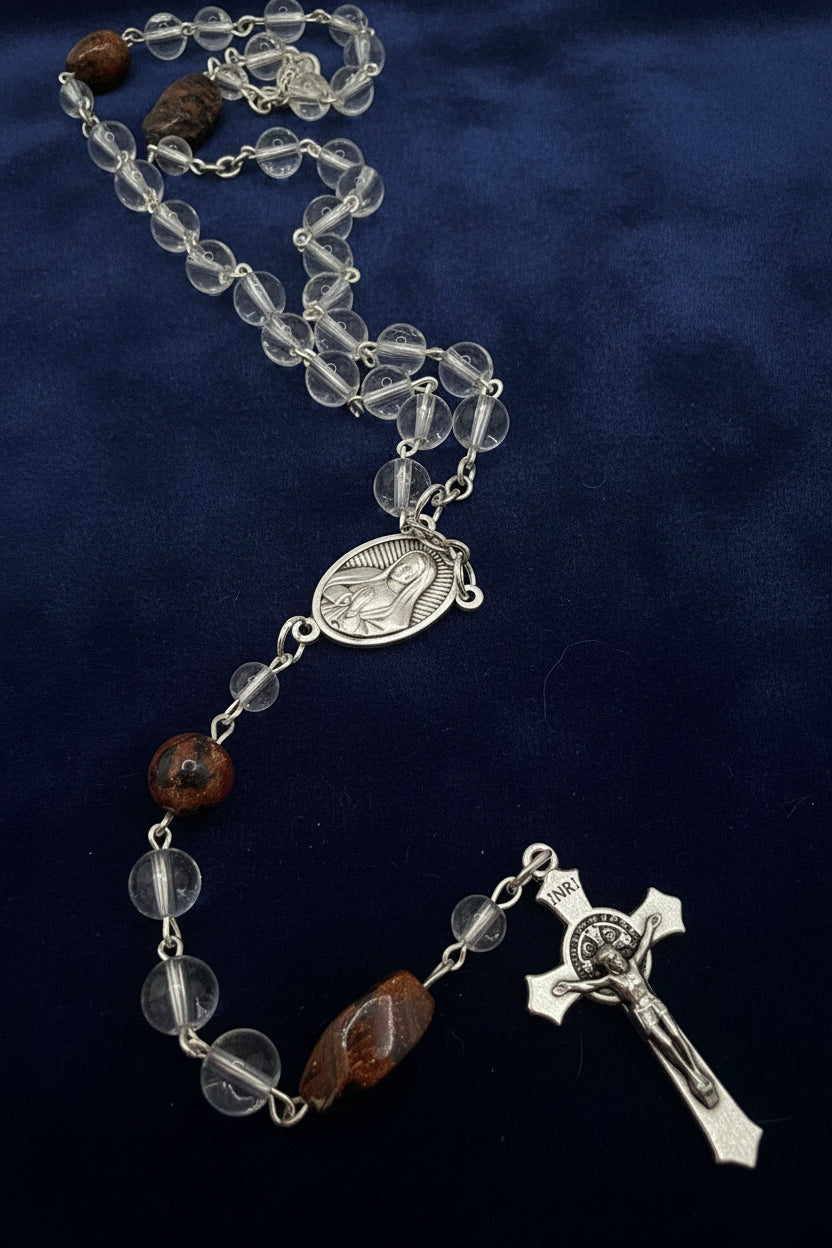 Clear Glass Rosary Featuring Sandstone Accent Bead
