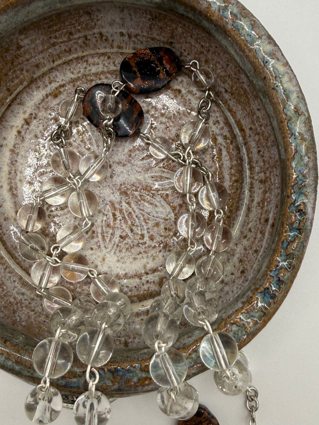 Clear Glass Rosary Featuring Sandstone Accent Bead