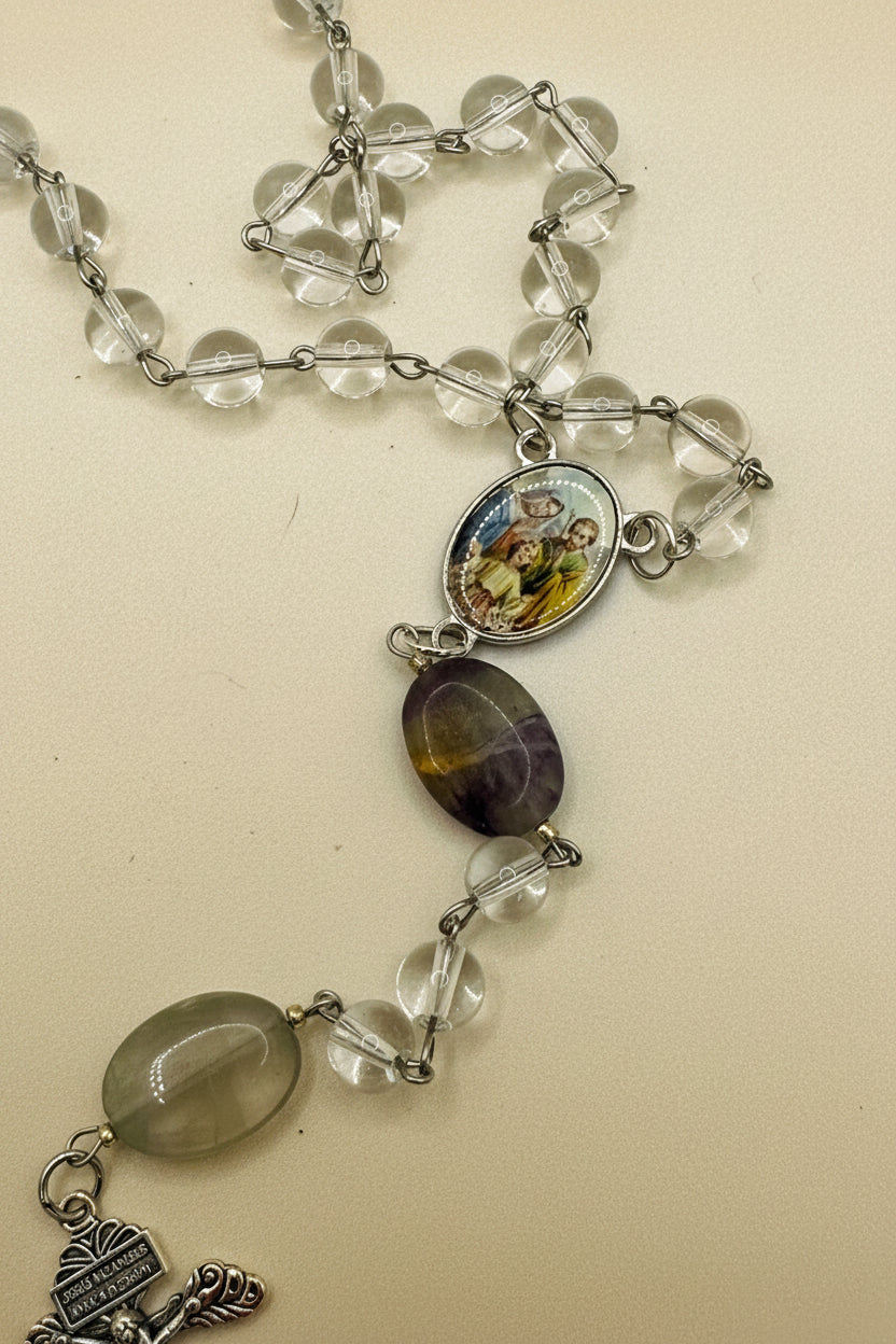 Clear Crystal Rosary, Natural Stone Our Father Beads, Holy Family Center