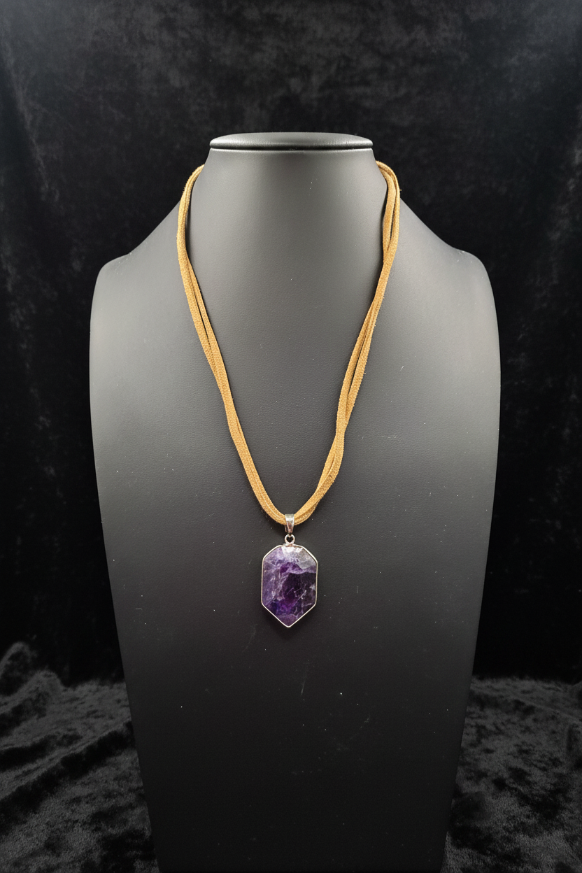Raw Amethyst Crystal Pendant Necklace | Boho Multi-Strand Cord