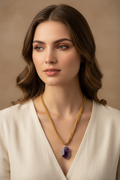 Raw Amethyst Crystal Pendant Necklace | Boho Multi-Strand Cord