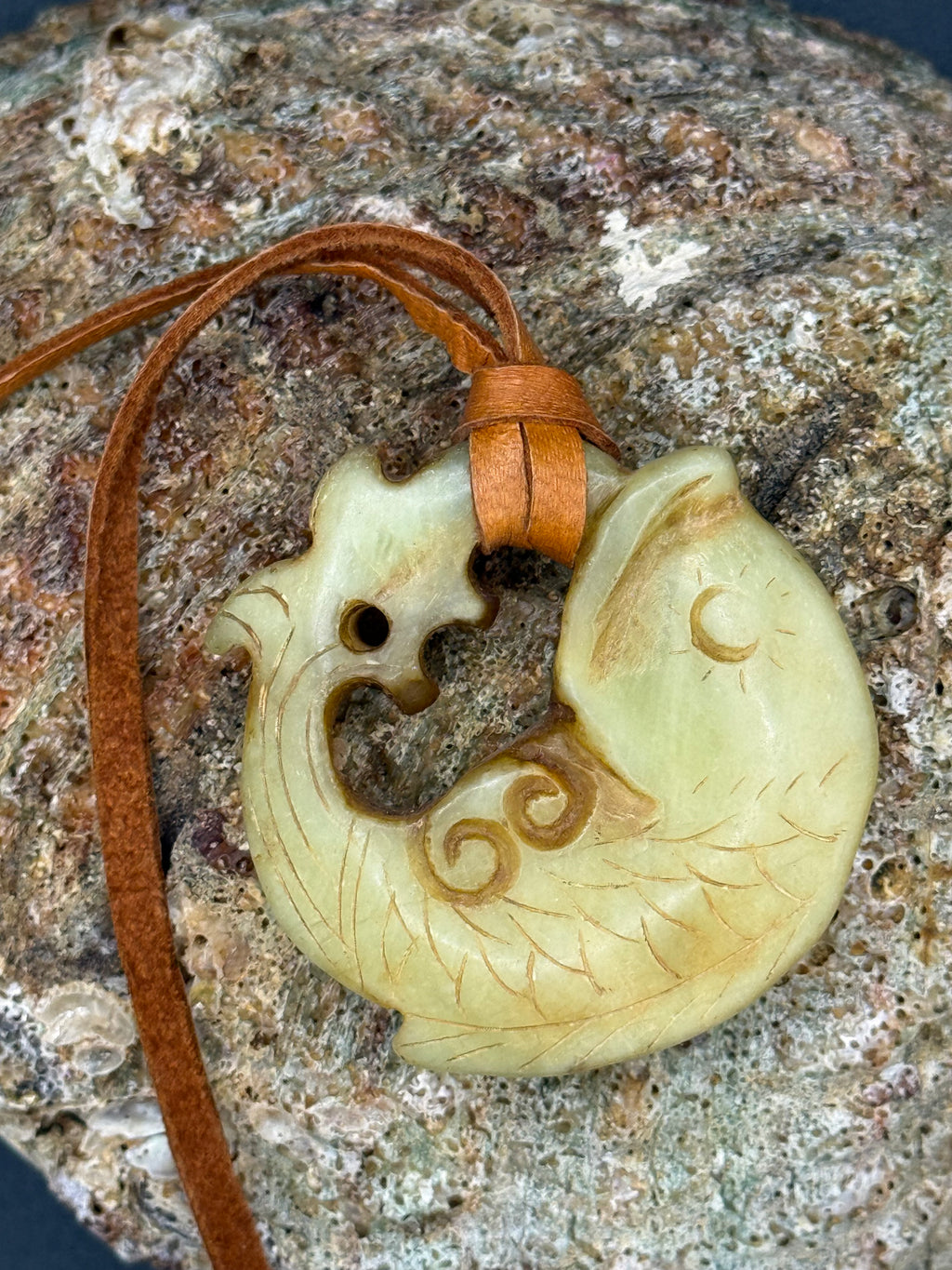Hand-Carved Artisan Fish Pendant Necklace on Leather Cord