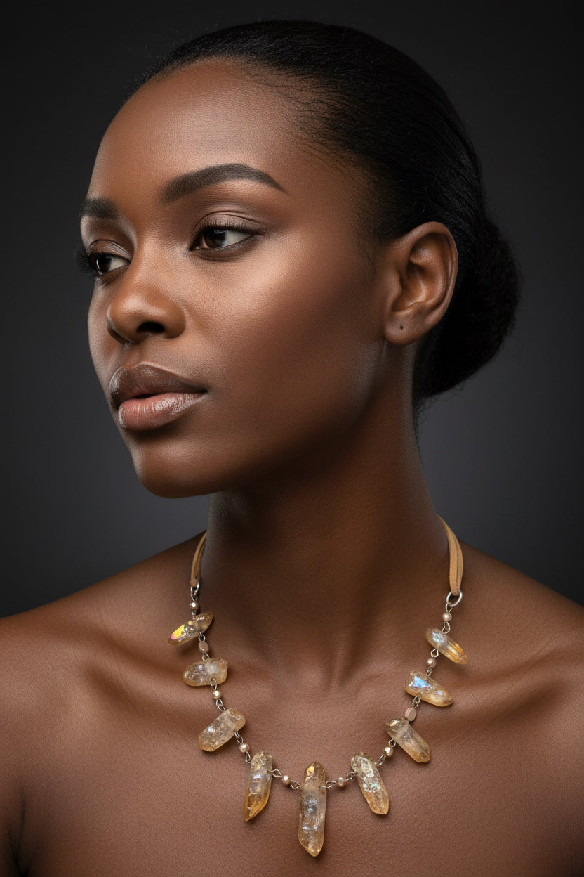 Raw, Iridescent and Effortlessly Boho-Champagne Quartz Necklace