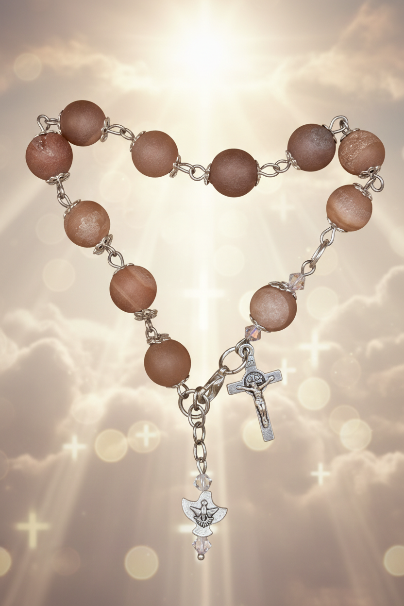 Gemstone Rosary Bracelet • Catholic Decade Prayer Bracelet • Holy Spirit Dove & Crucifix Charm