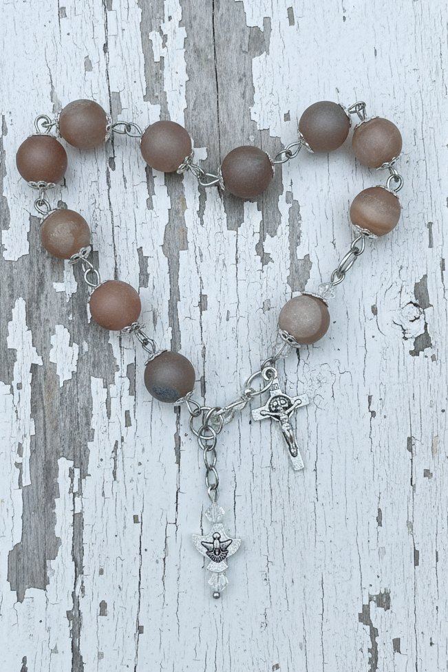 Gemstone Rosary Bracelet • Catholic Decade Prayer Bracelet • Holy Spirit Dove & Crucifix Charm