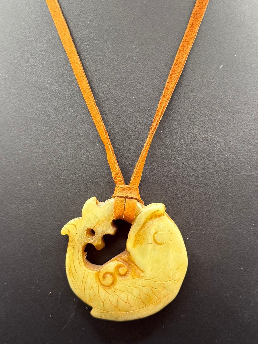 Hand-Carved Artisan Fish Pendant Necklace on Leather Cord