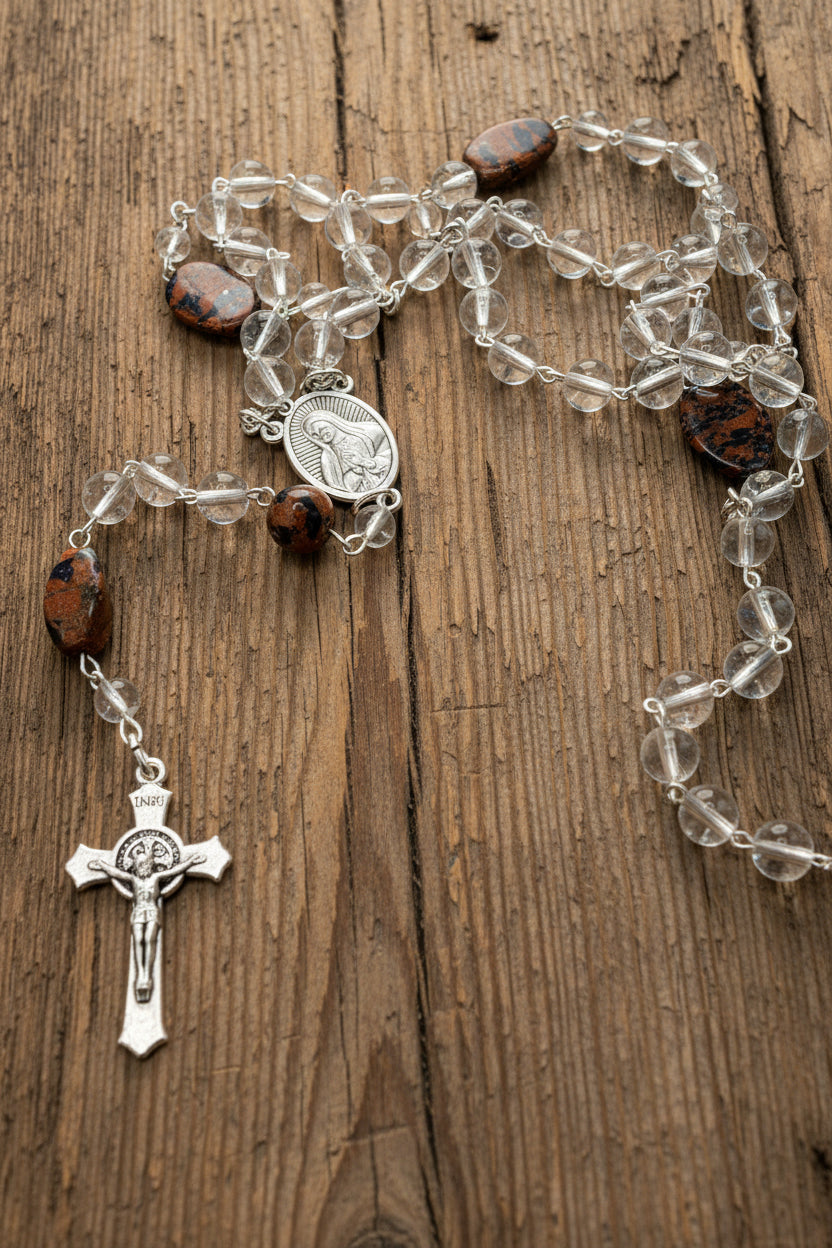 Clear Glass Rosary Featuring Sandstone Accent Bead