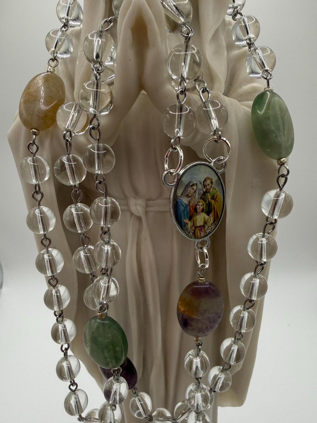 Clear Crystal Rosary, Natural Stone Our Father Beads, Holy Family Center