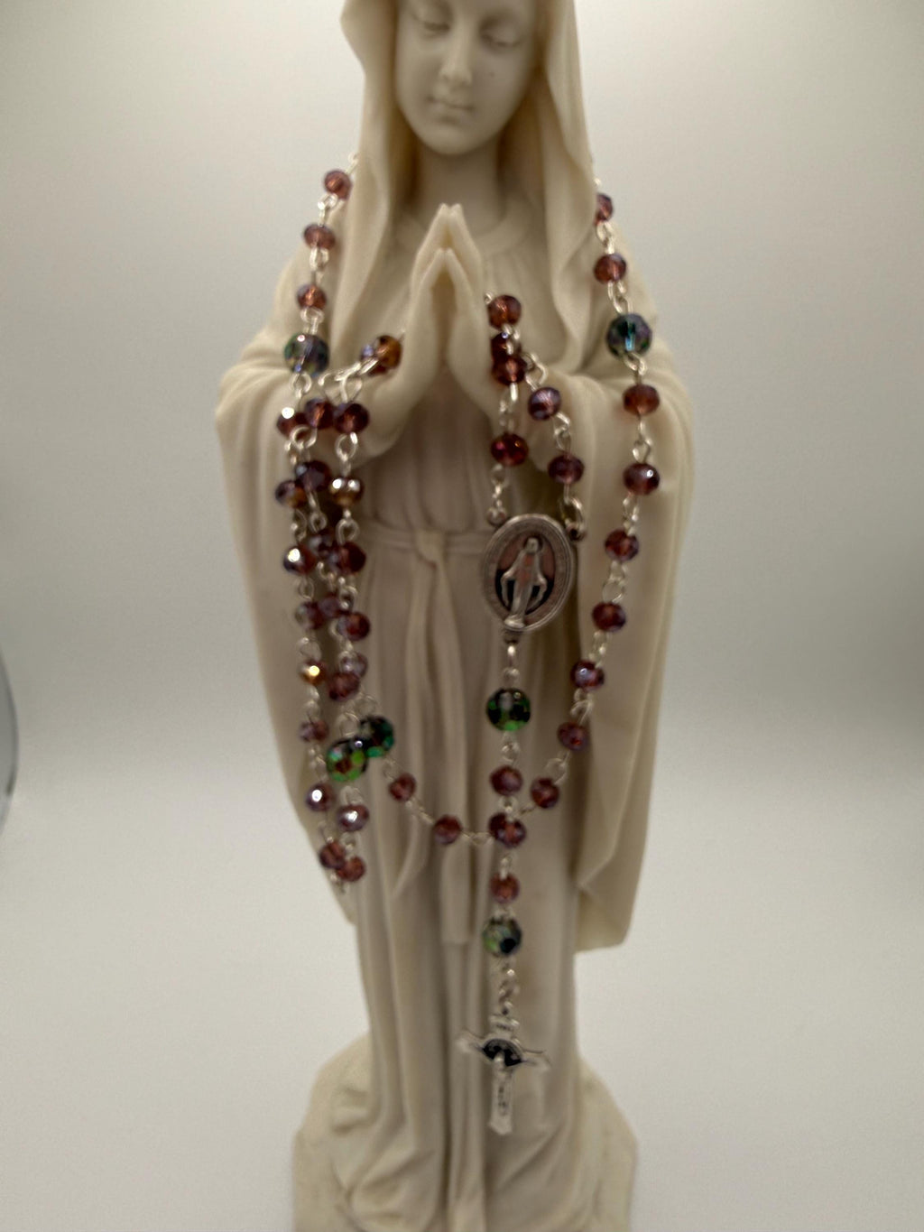 Purple Crystal Rosary, Iridescent Our Father Beads, Miraculous Medal