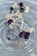 White Catholic Rosary with Glass and Amethyst Beads