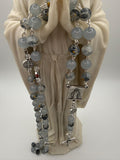 Gray Glass Rosary, Miraculous Medal, St. Benedict Accents, Silver Crucifix