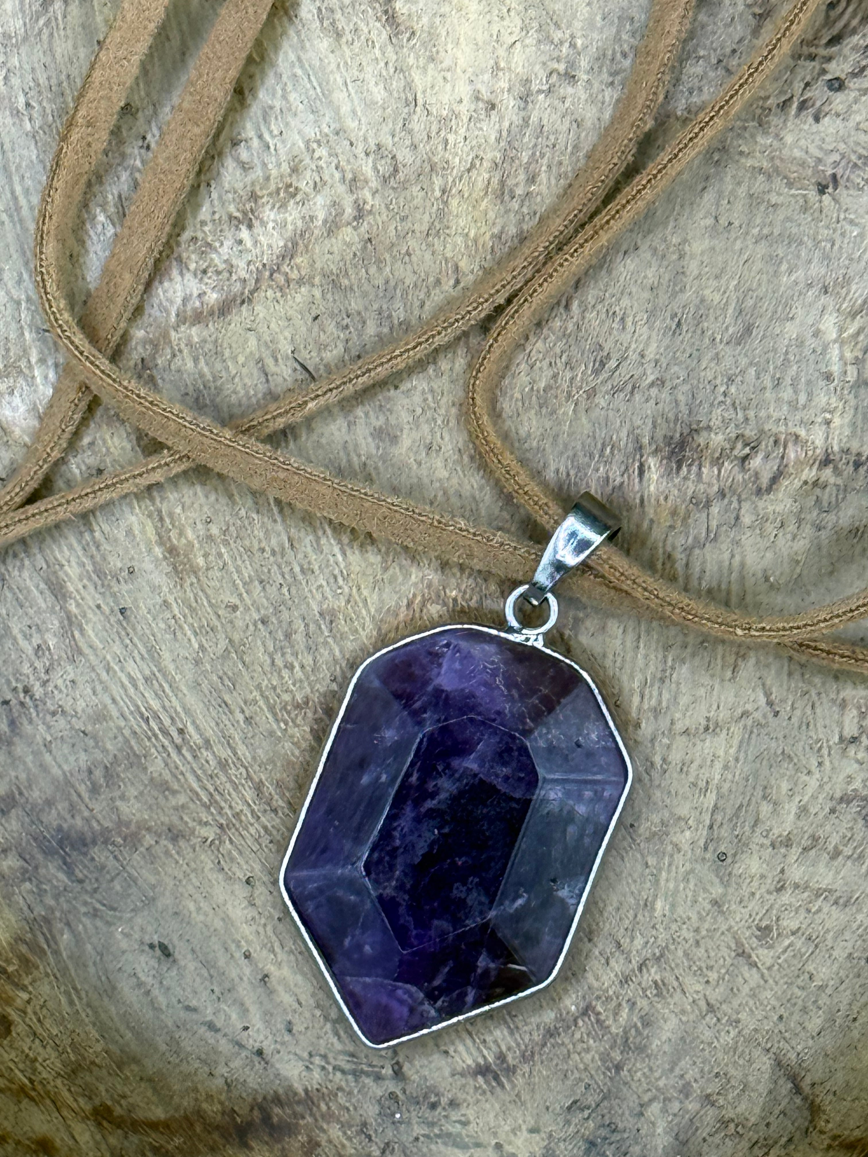 Raw Amethyst Crystal Pendant Necklace | Boho Multi-Strand Cord