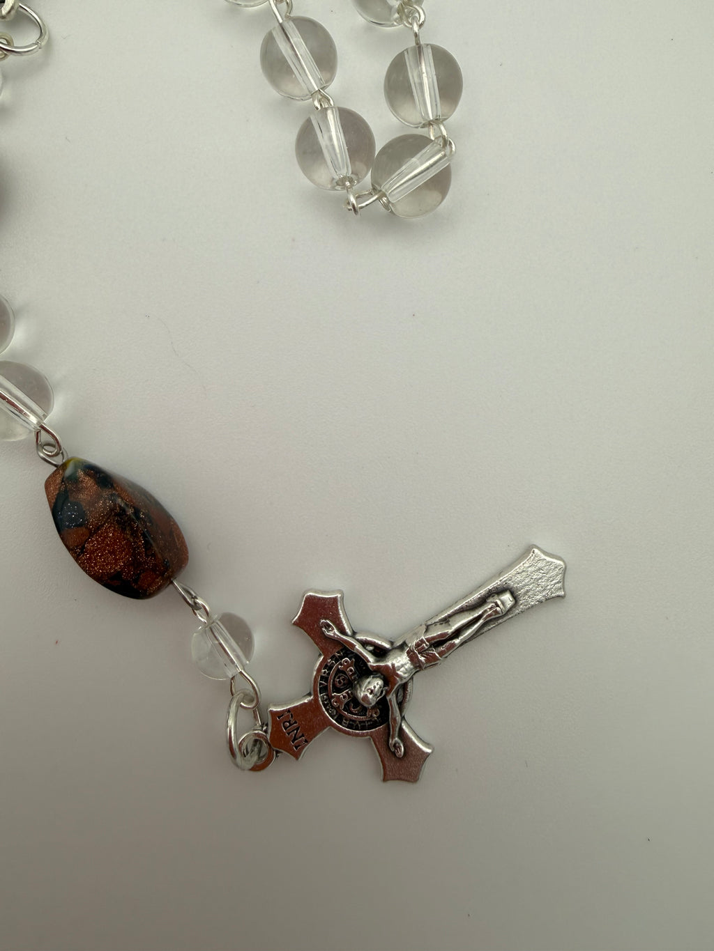 Clear Glass Rosary Featuring Sandstone Accent Bead