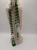 Emerald Green Glass Bead Rosary with Pearl Like Accents | Miraculous Medal Center | St. Benedict Crucifix