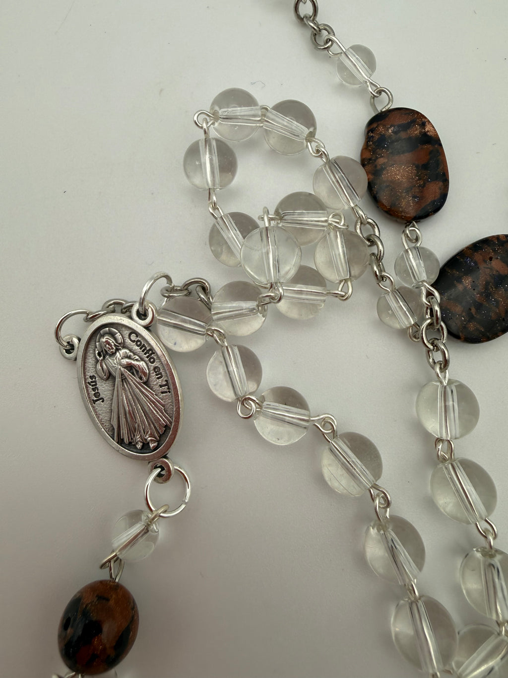 Clear Glass Rosary Featuring Sandstone Accent Bead