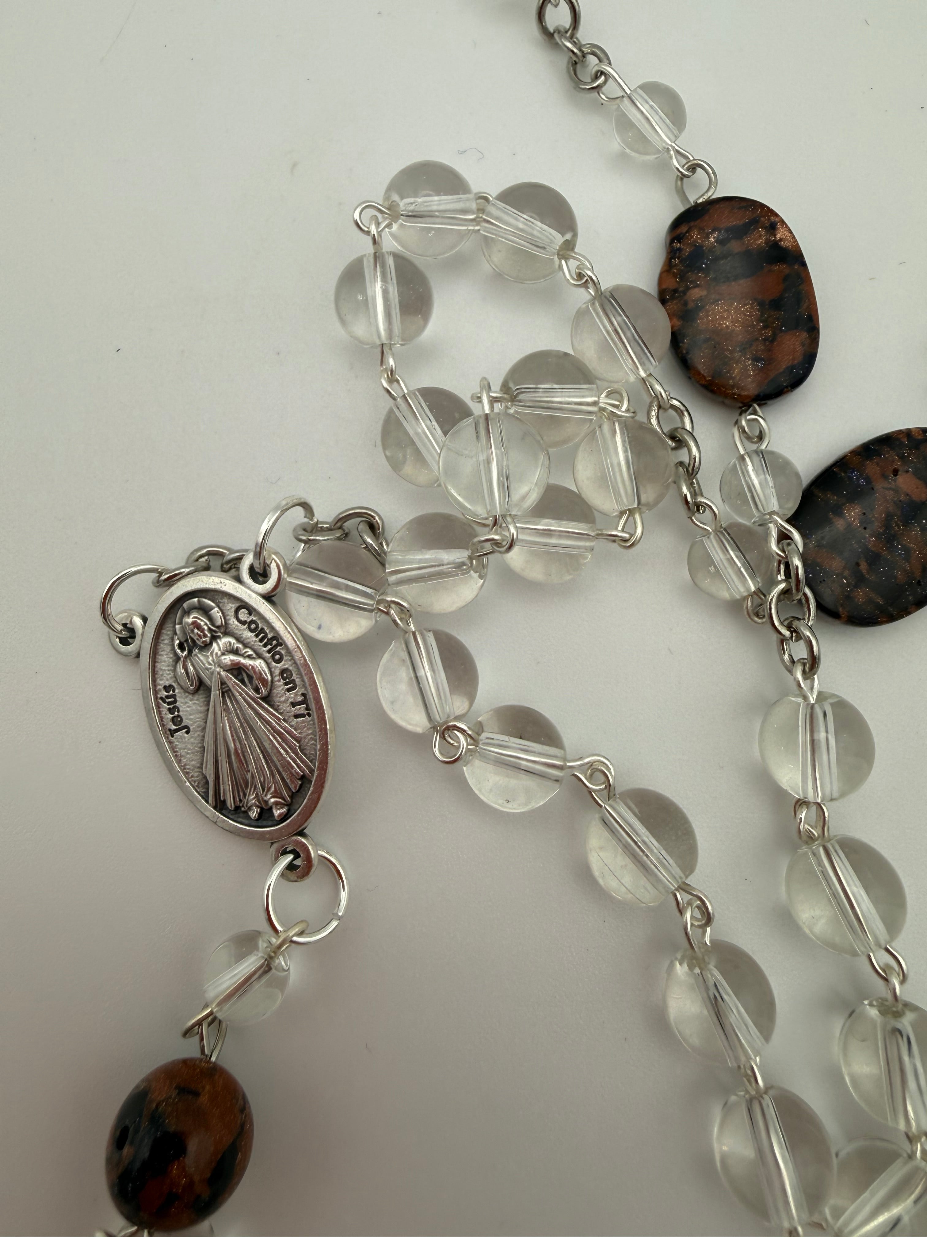 Clear Glass Rosary Featuring Sandstone Accent Bead