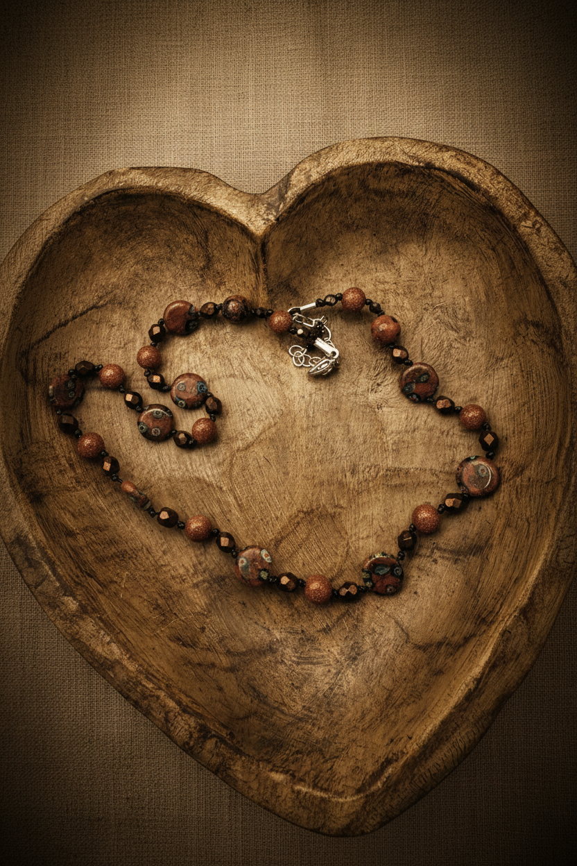 Sparkling Goldstone & Venetian Millefiori Glass Bead Necklace | Warm Earth Tones