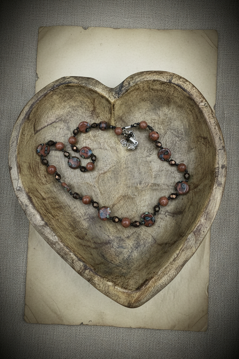 Sparkling Goldstone & Venetian Millefiori Glass Bead Necklace | Warm Earth Tones