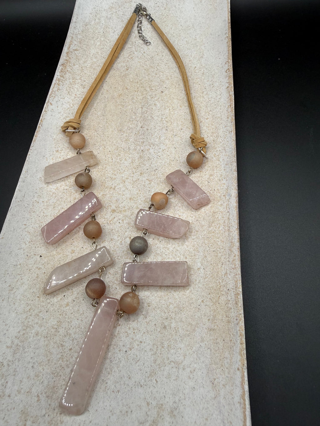 Rose Quartz Bib Necklace | Natural Stone Slab Statement Necklace | Boho Crystal Jewelry