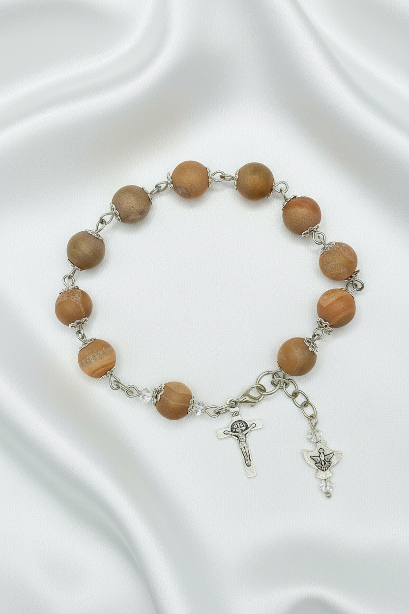 Gemstone Rosary Bracelet • Catholic Decade Prayer Bracelet • Holy Spirit Dove & Crucifix Charm