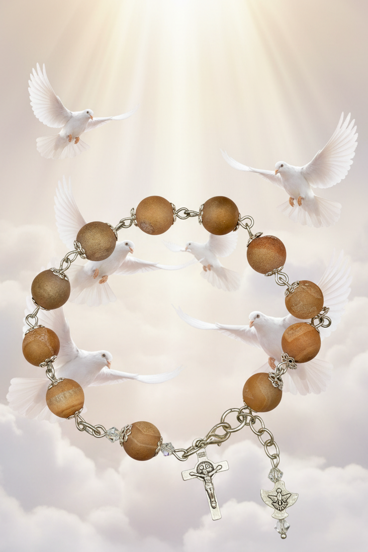 Gemstone Rosary Bracelet • Catholic Decade Prayer Bracelet • Holy Spirit Dove & Crucifix Charm