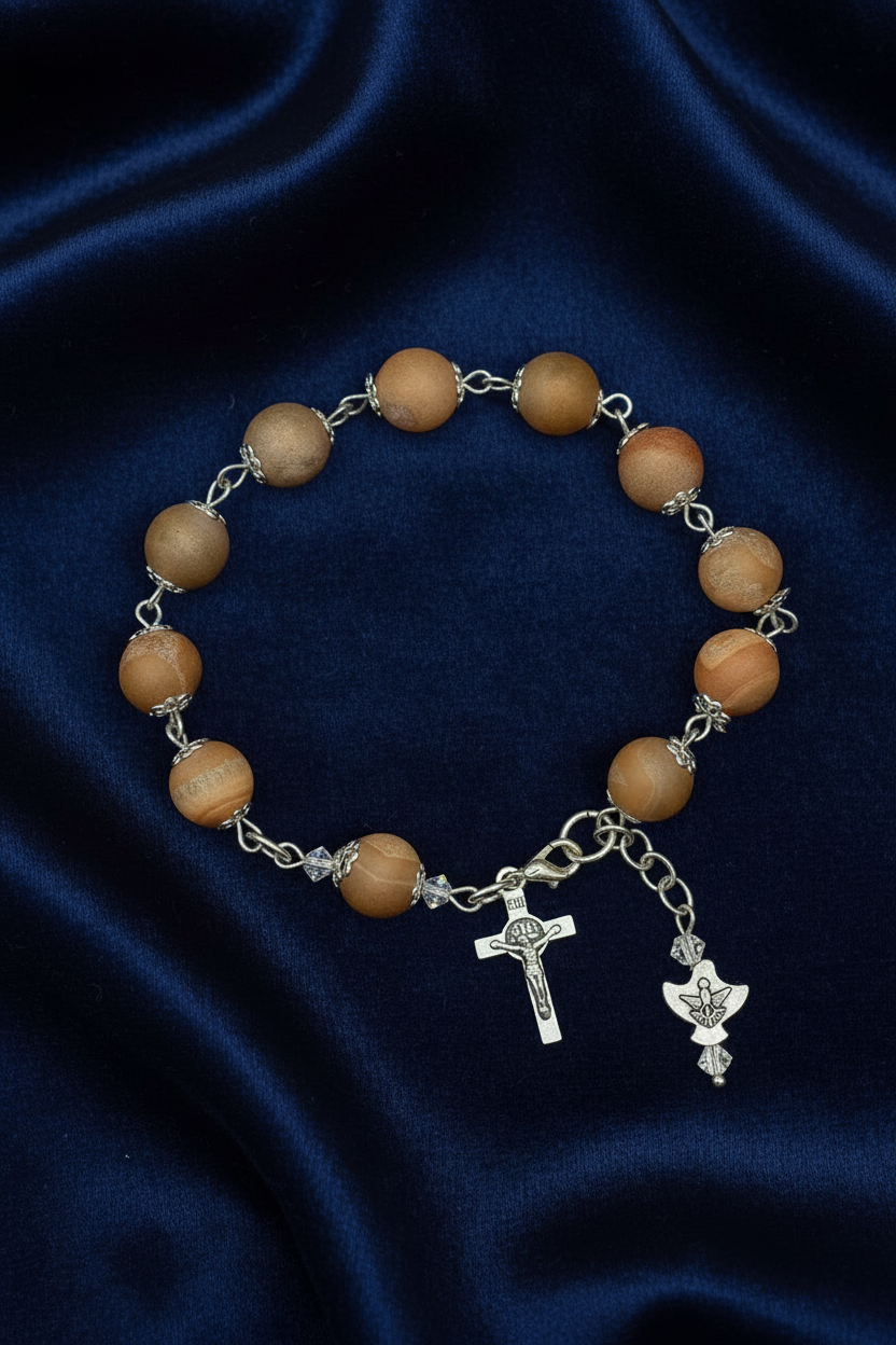 Gemstone Rosary Bracelet • Catholic Decade Prayer Bracelet • Holy Spirit Dove & Crucifix Charm