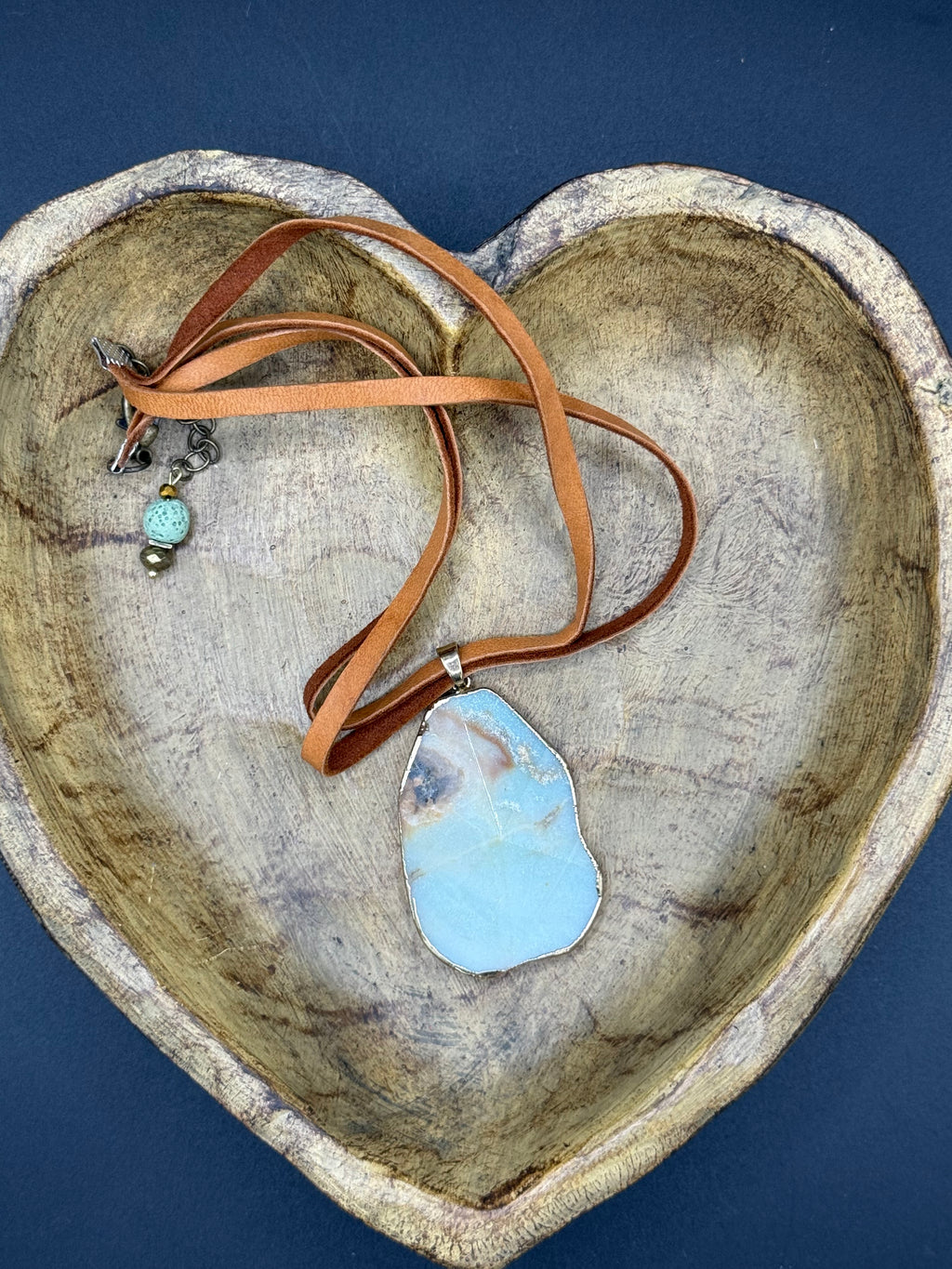 Natural Amazonite Stone Slice Pendant Necklace | Genuine Green Gemstone on Brown Leather Cord | Boho Chic Jewelry | Earthy Handmade Gift for