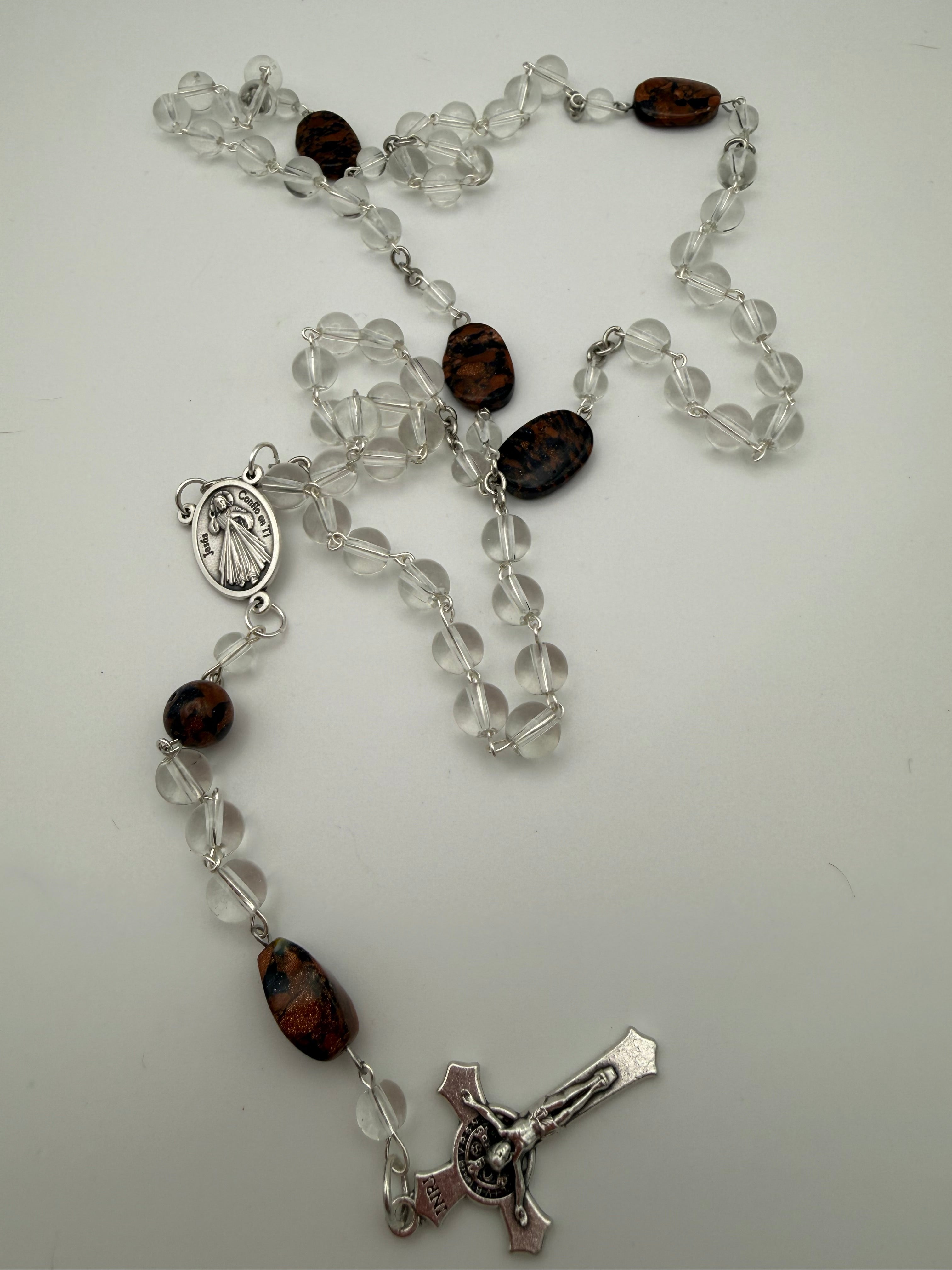 Clear Glass Rosary Featuring Sandstone Accent Bead