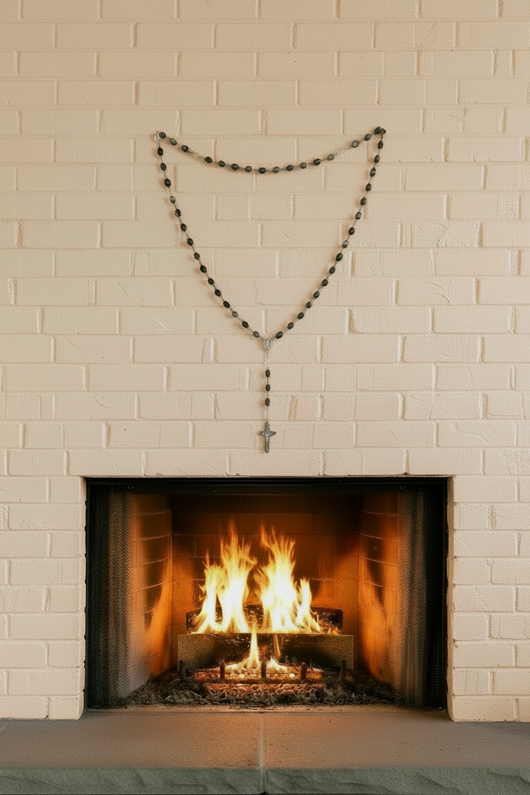 The Heirloom Wall Rosary – 38-Inch Vintage Black Marble Jasper & Clear Quartz