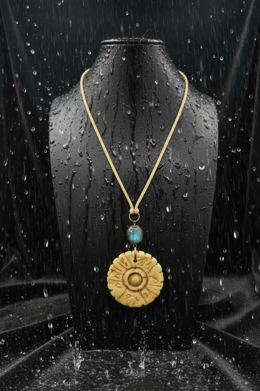 Handcrafted Bohemian Stone Pendant Necklace | Earthy Carved Disc & Agate Bead on Suede Cord