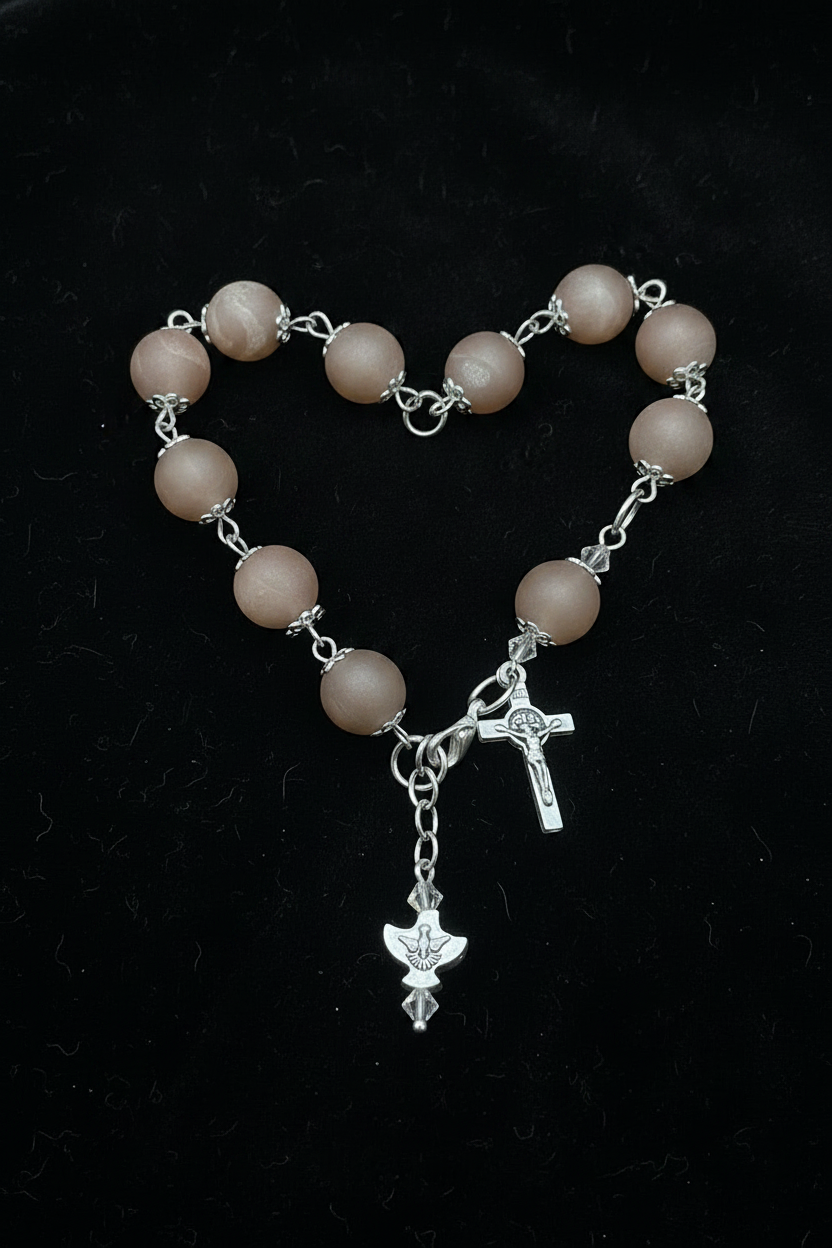 Gemstone Rosary Bracelet • Catholic Decade Prayer Bracelet • Holy Spirit Dove & Crucifix Charm