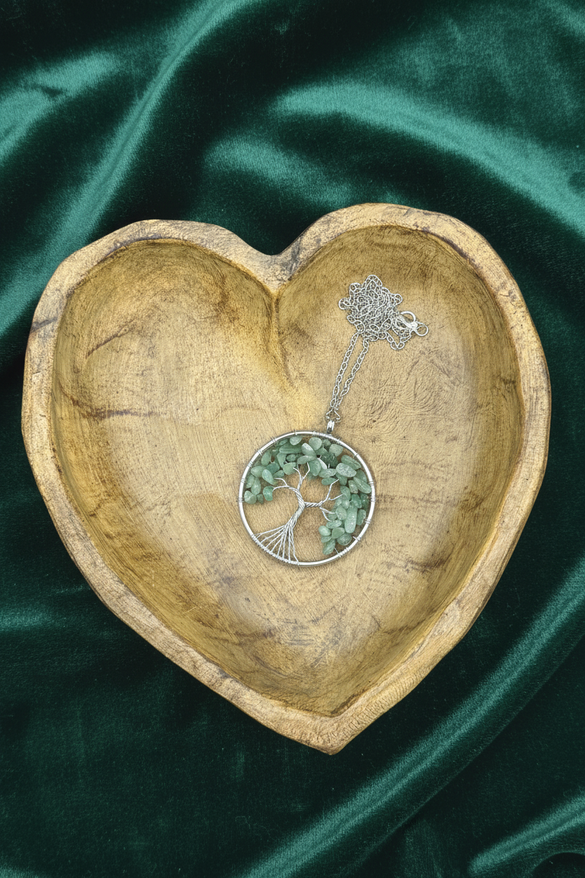Wire Wrapped Green Aventurine Tree of Life Pendant Necklace • Silver Chain Boho Jewelry