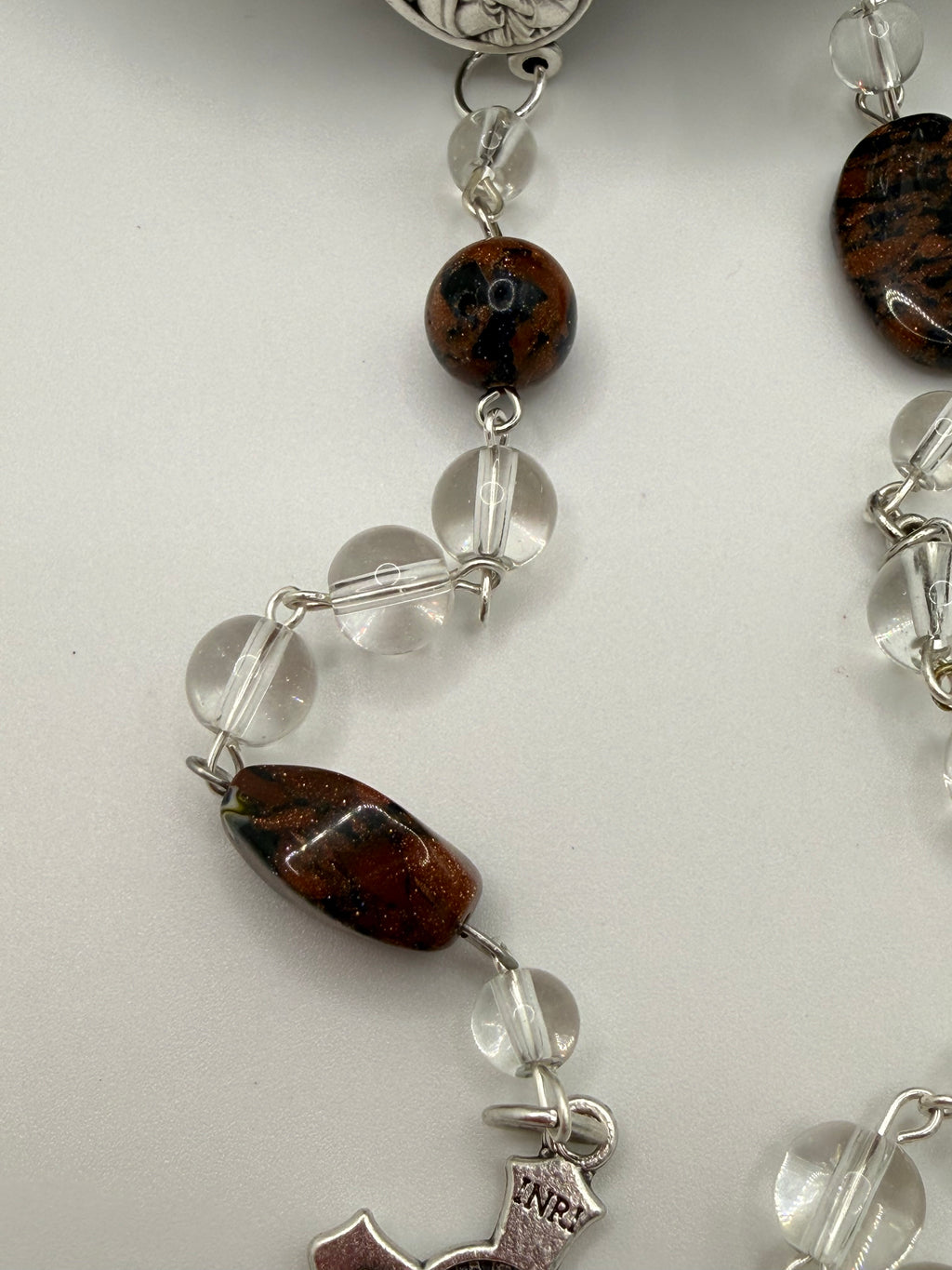Clear Glass Rosary Featuring Sandstone Accent Bead