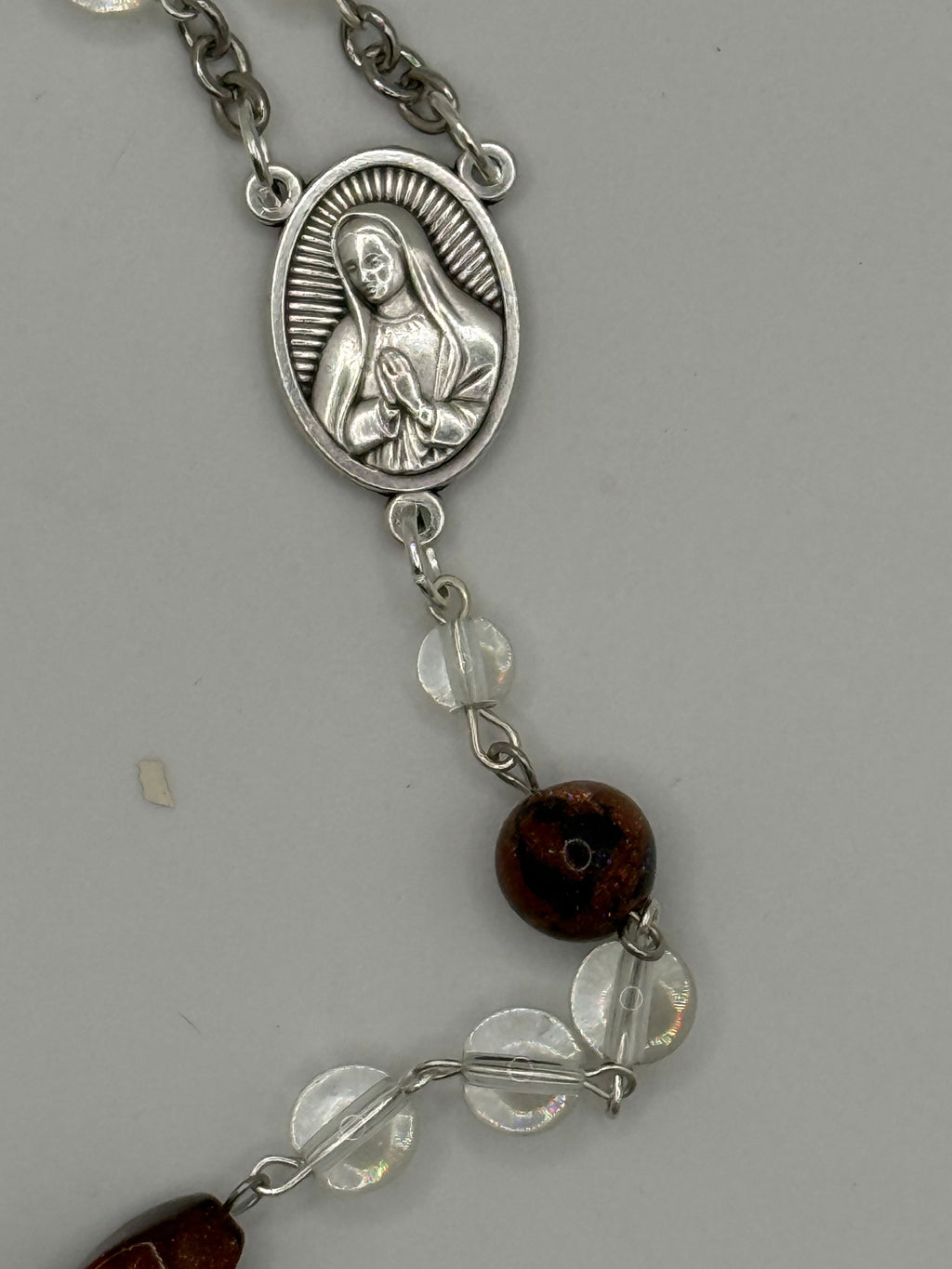 Clear Glass Rosary Featuring Sandstone Accent Bead