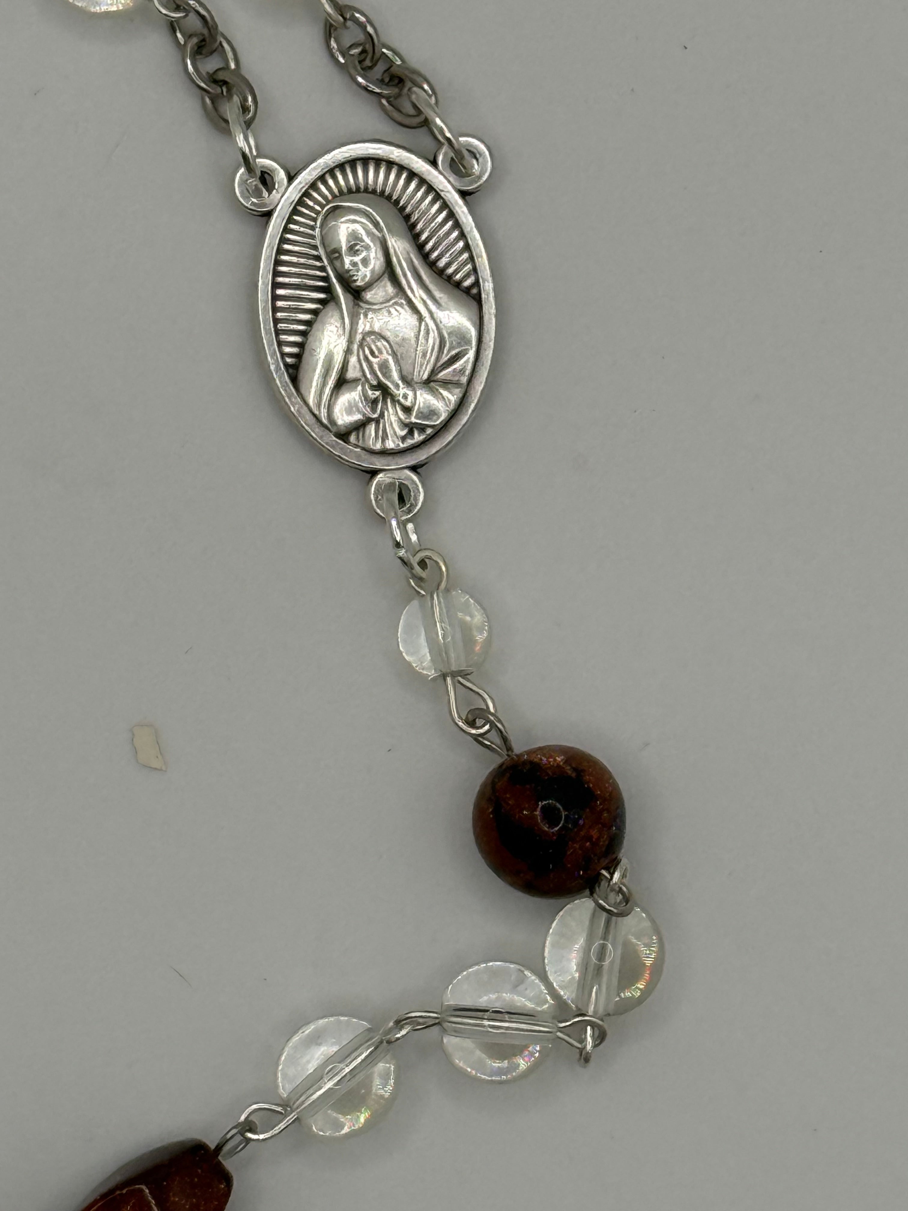 Clear Glass Rosary Featuring Sandstone Accent Bead