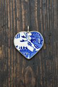 Vintage Blue Willow Broken China Heart Brooch & Pendant – Stamped JAPAN