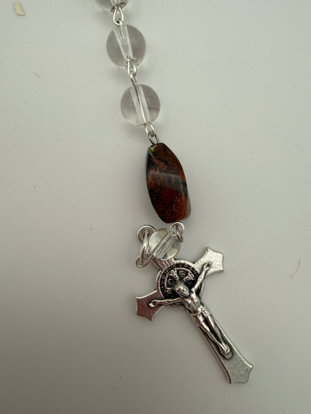 Clear Glass Rosary Featuring Sandstone Accent Bead