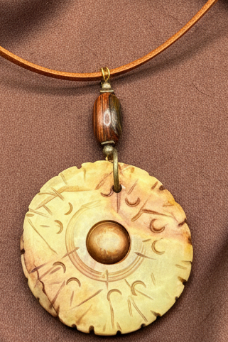 Carved Serpentine Jade Bi Disc Pendant Necklace | Tiger Iron Gemstone Boho Amulet