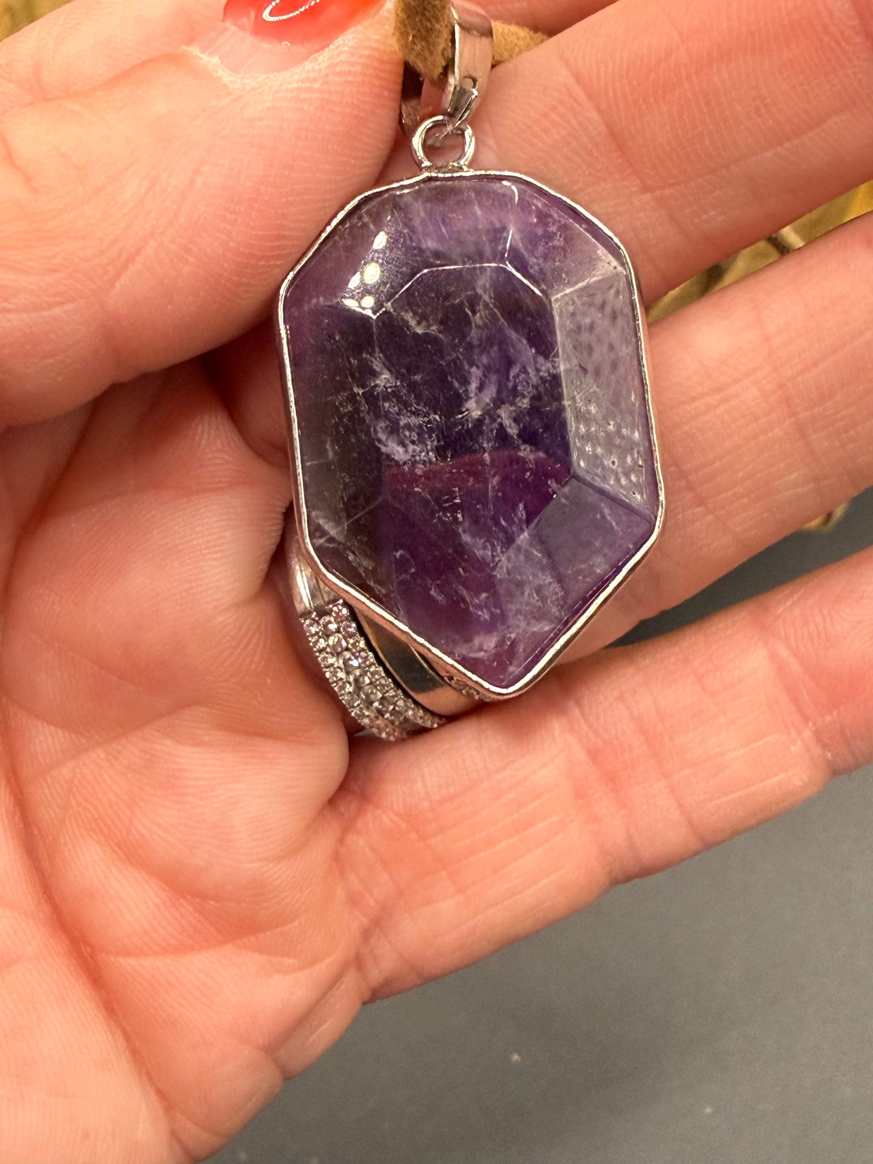 Raw Amethyst Crystal Pendant Necklace | Boho Multi-Strand Cord
