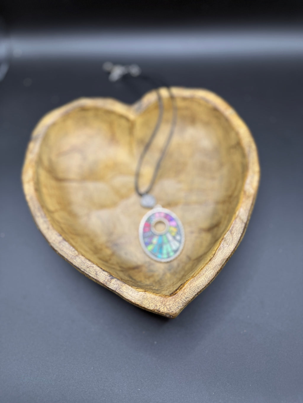 Colorful Mosaic Pendant Necklace, Rainbow Stained Glass Style Choker, Multi Strand Black Cord