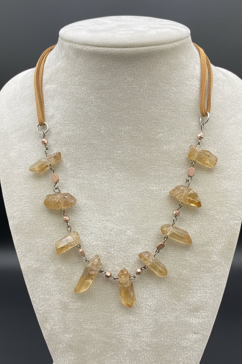 Raw, Iridescent and Effortlessly Boho-Champagne Quartz Necklace