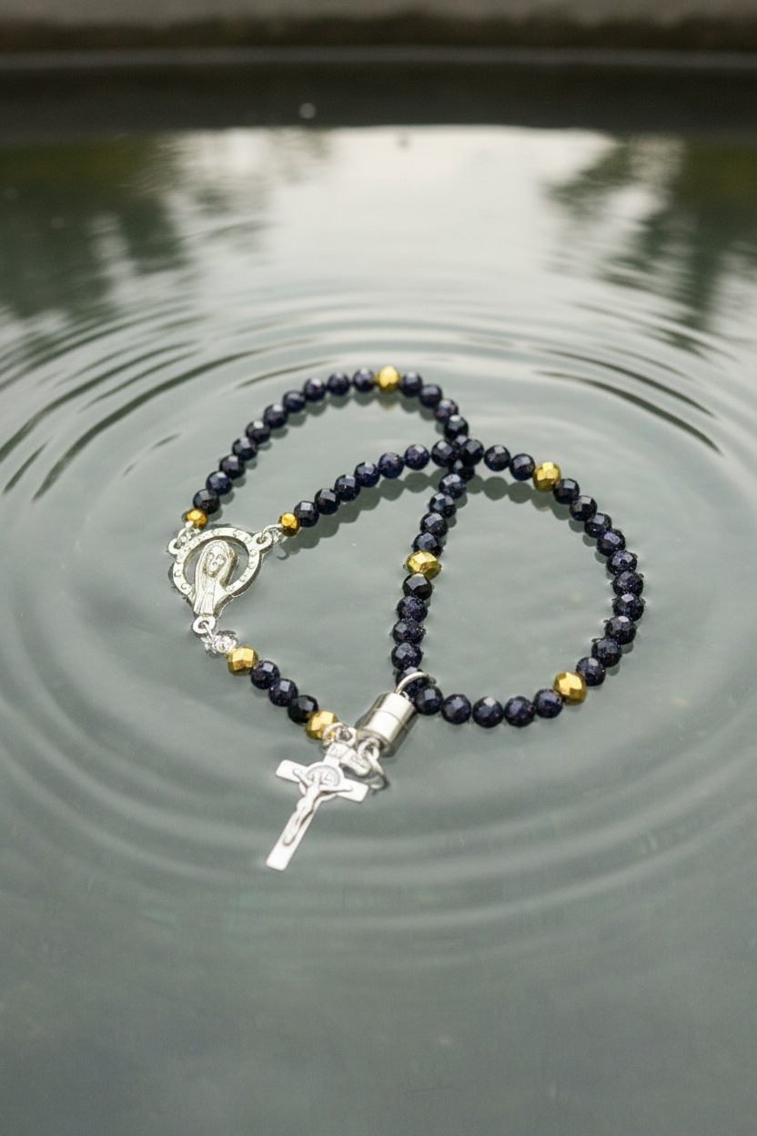 Gemstone Rosary Bracelet • Catholic Decade Prayer Bracelet • Mother Mary & Crucifix Charm - Magnetic Clasp