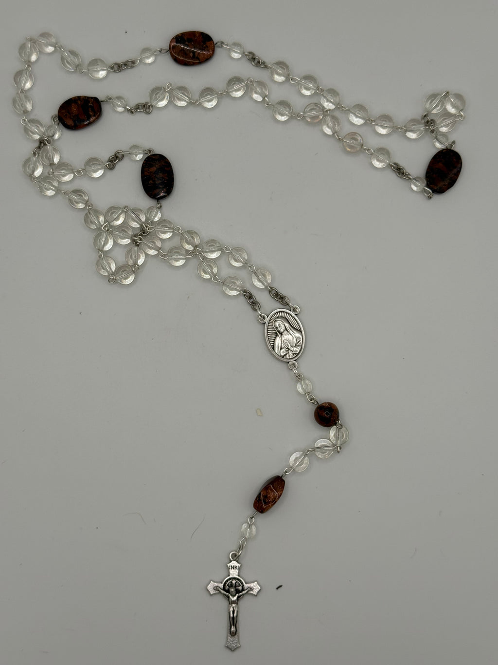 Clear Glass Rosary Featuring Sandstone Accent Bead